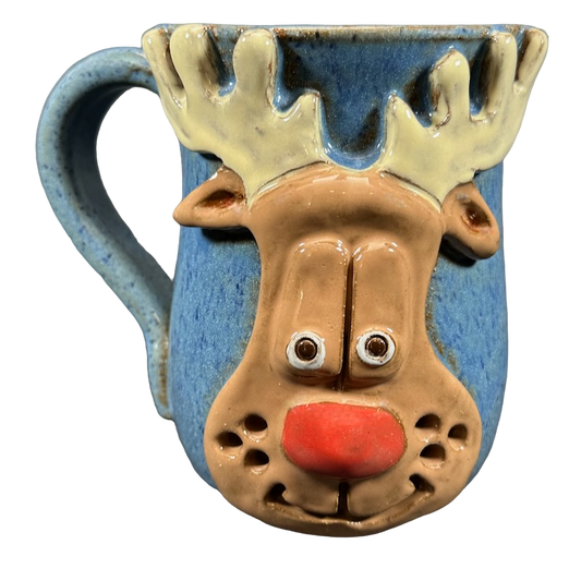 Rudolph The Red Nosed Reindeer Embossed Hand Thrown Mug Mudworks Pottery