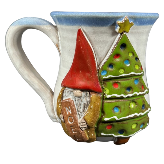 Noel Gnome And Christmas Tree Embossed Hand Thrown Mug Mudworks Pottery