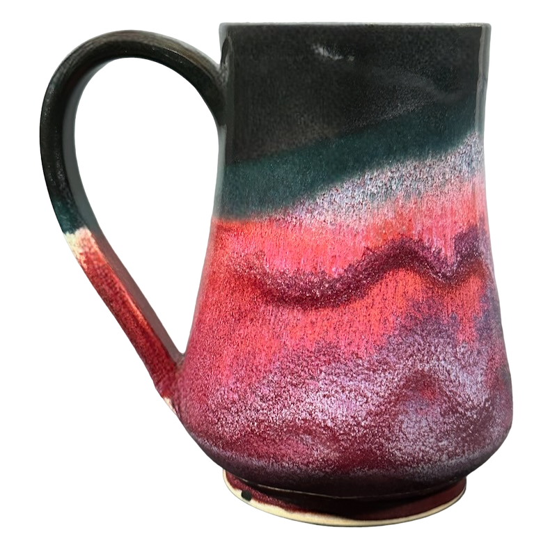 Abstract Wave Pattern Tall Signed Pottery Mug