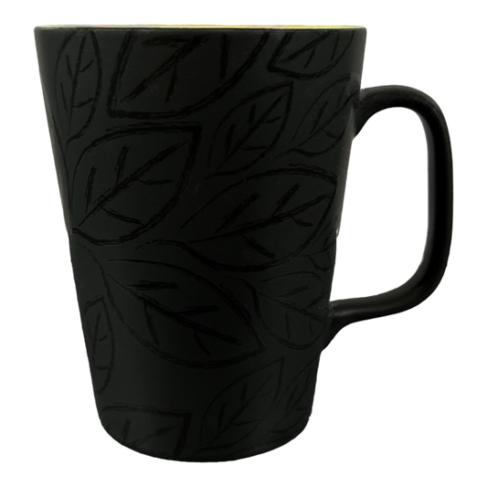 Black Mug With Leaf Pattern and Orange Interior Mug Starbucks