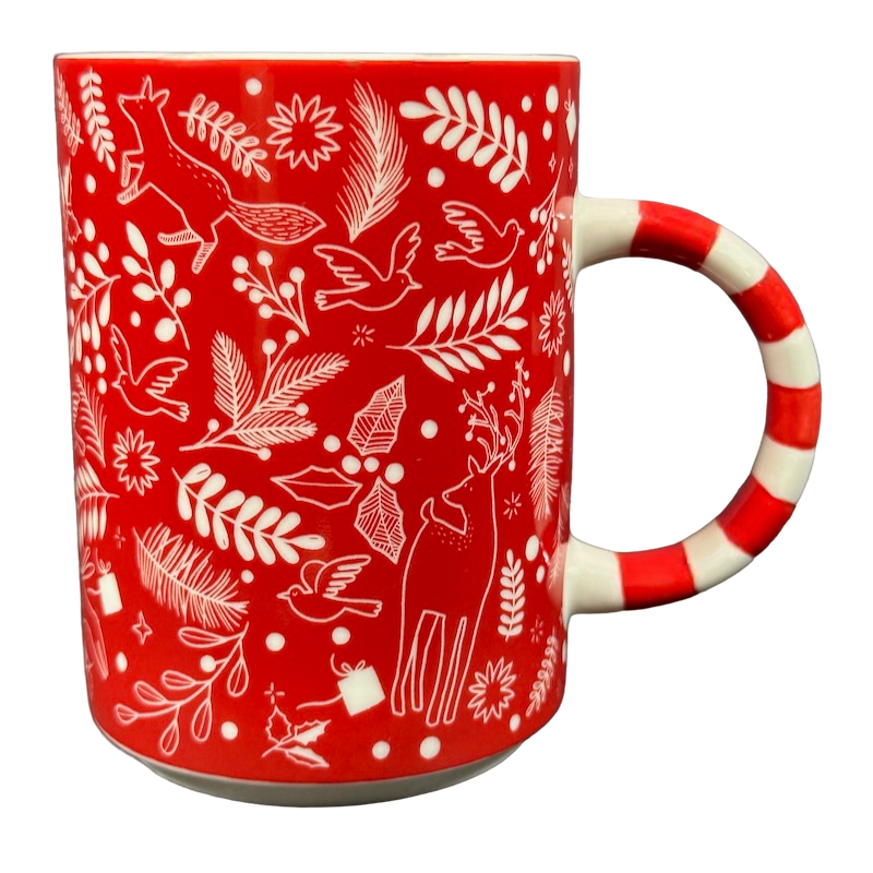 Foxes Doves Leaves Striped Candy Cane Handle Christmas 12oz Mug Starbucks