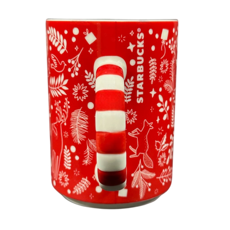 Foxes Doves Leaves Striped Candy Cane Handle Christmas 12oz Mug Starbucks