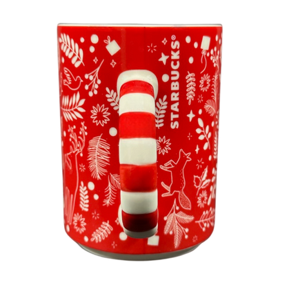 Foxes Doves Leaves Striped Candy Cane Handle Christmas 12oz Mug Starbucks