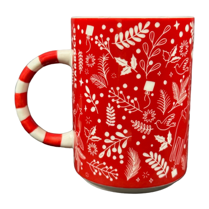 Foxes Doves Leaves Striped Candy Cane Handle Christmas 12oz Mug Starbucks