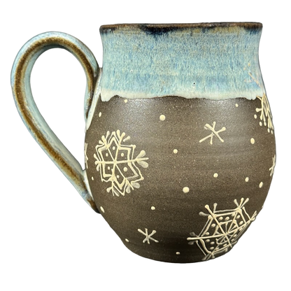 Snowflakes On Dark Chocolate Clay Pottery Mug Katydid Ceramics