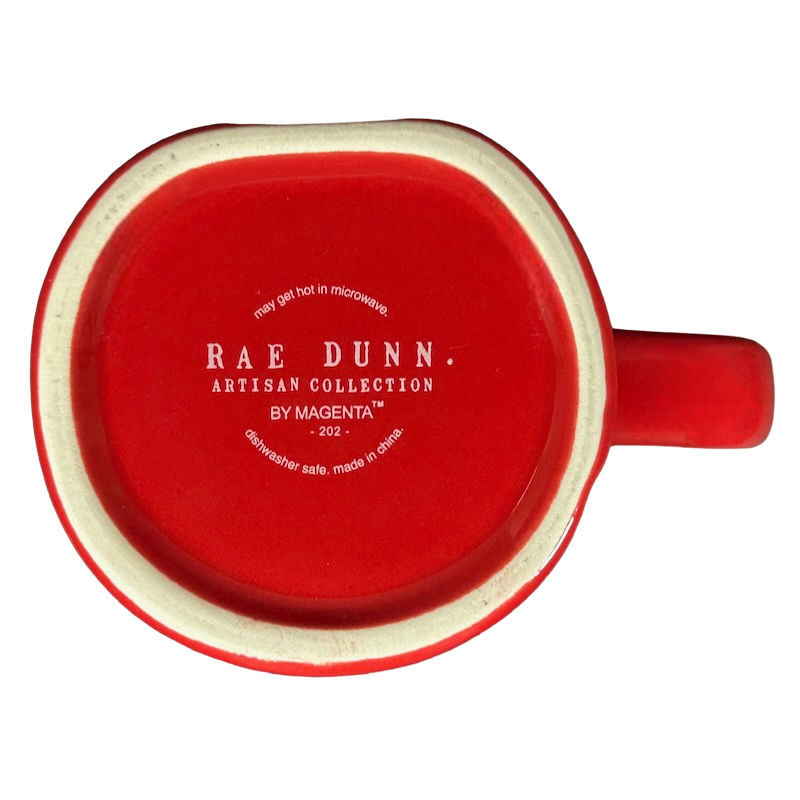 Rae Dunn Artisan Collection SANTA Red Mug Red Inside With SANTA Hat Topper Magenta