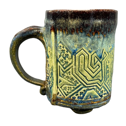 Abstract Tribal Footed Pottery Mug