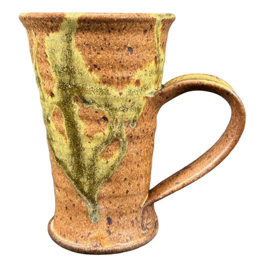 Abstract Wheel Thrown Rust And Green Tall Pottery Mug