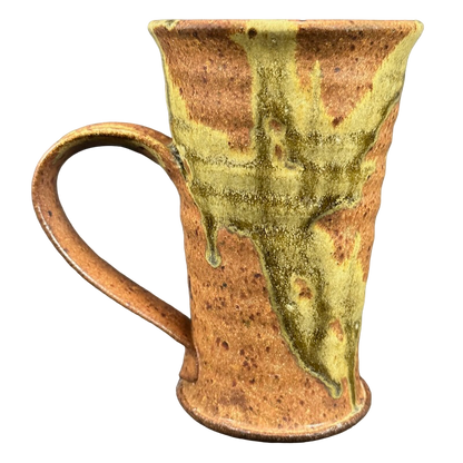 Abstract Wheel Thrown Rust And Green Tall Pottery Mug