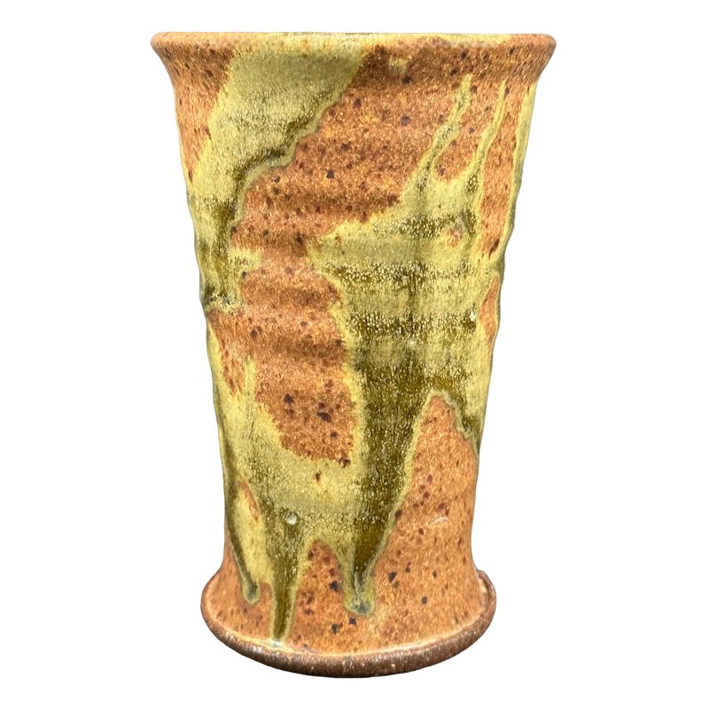 Abstract Wheel Thrown Rust And Green Tall Pottery Mug