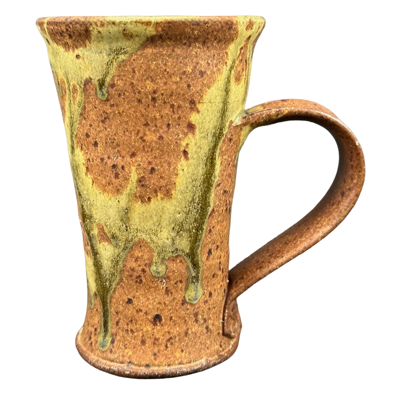 Abstract Wheel Thrown Rust And Green Tall Pottery Mug