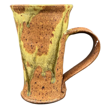 Abstract Wheel Thrown Rust And Green Tall Pottery Mug