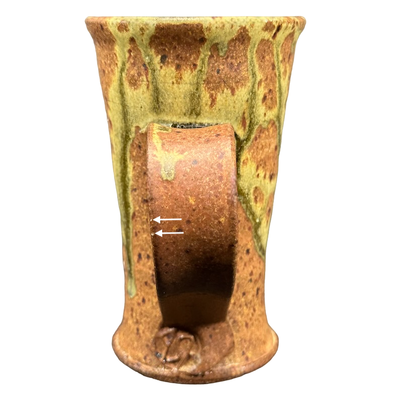 Abstract Wheel Thrown Rust And Green Tall Pottery Mug