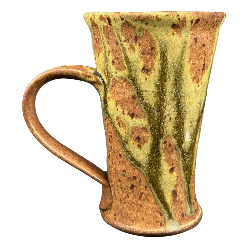 Abstract Wheel Thrown Rust And Green Tall Pottery Mug