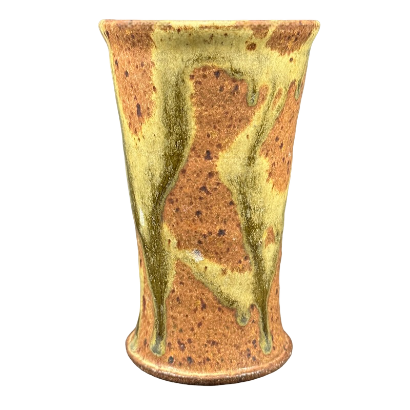 Abstract Wheel Thrown Rust And Green Tall Pottery Mug