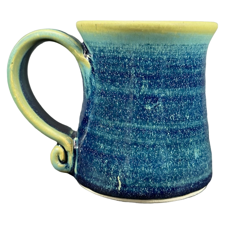 Wheel Thrown Green And Blue Signed Pottery Mug Lindsoe Clayworks