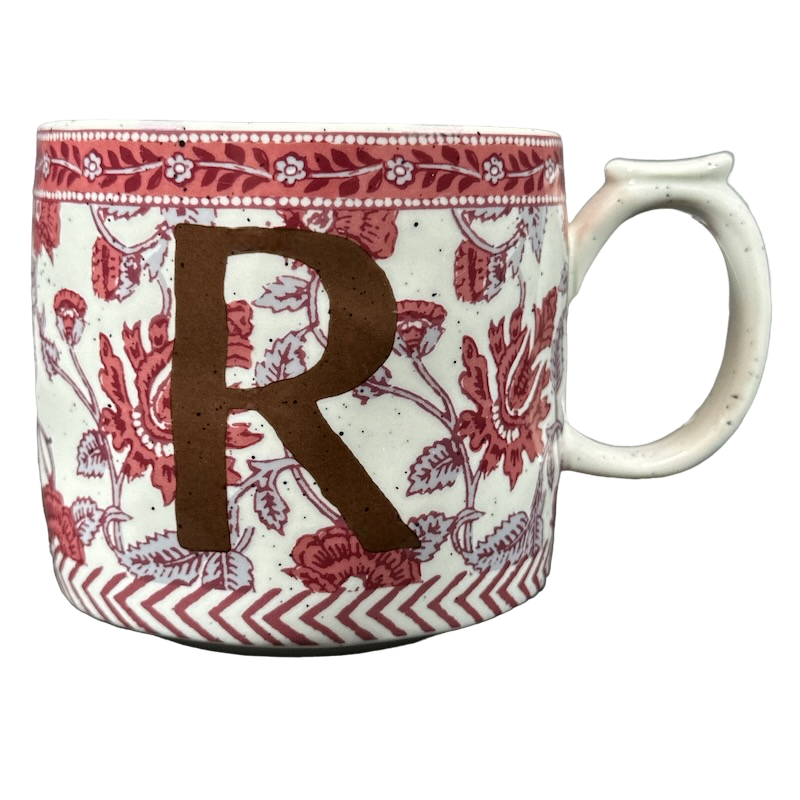 Blockprint Letter "R" Monogram Initial Floral Mug Anthropologie