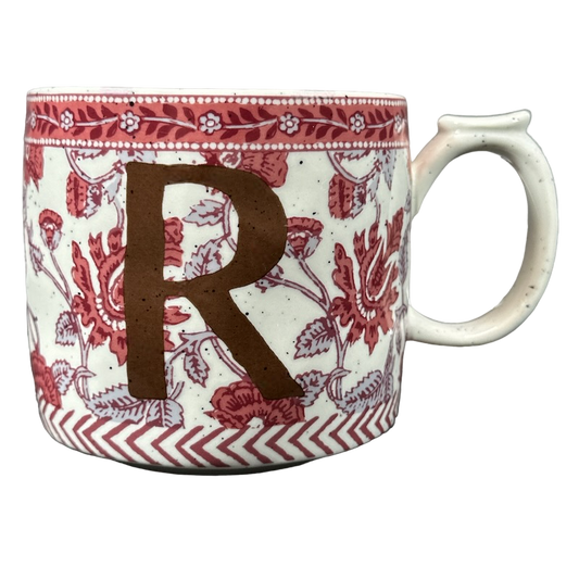 Blockprint Letter "R" Monogram Initial Floral Mug Anthropologie