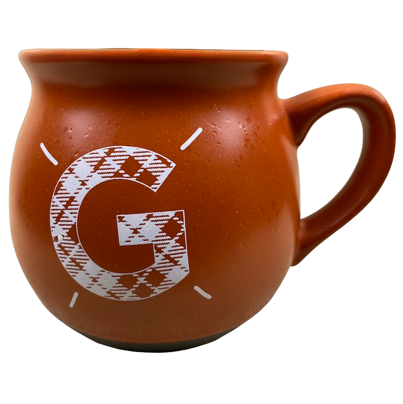 "G" Plaid Monogram Initial Orange Mug Threshold.