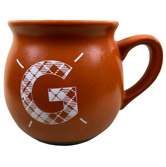 "G" Plaid Monogram Initial Orange Mug Threshold.