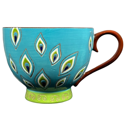 Peacock Feathers Hand Painted Pedestal Mug Pier 1 Imports
