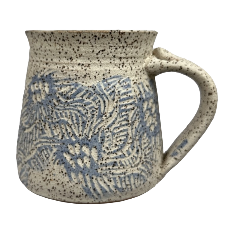 Abstract Etched Speckled Signed Pottery Mug