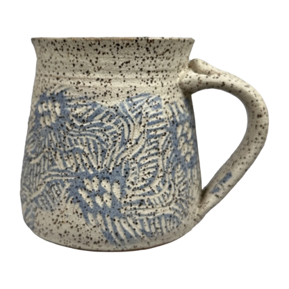 Abstract Etched Speckled Signed Pottery Mug