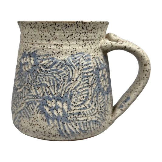 Abstract Etched Speckled Signed Pottery Mug