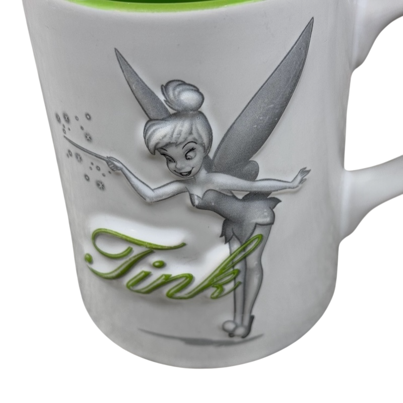 Tinker Bell Tink Waving Magic Wand White Exterior Green Interior Embossed Mug Disney Parks