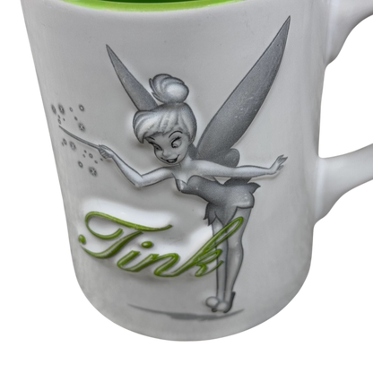 Tinker Bell Tink Waving Magic Wand White Exterior Green Interior Embossed Mug Disney Parks