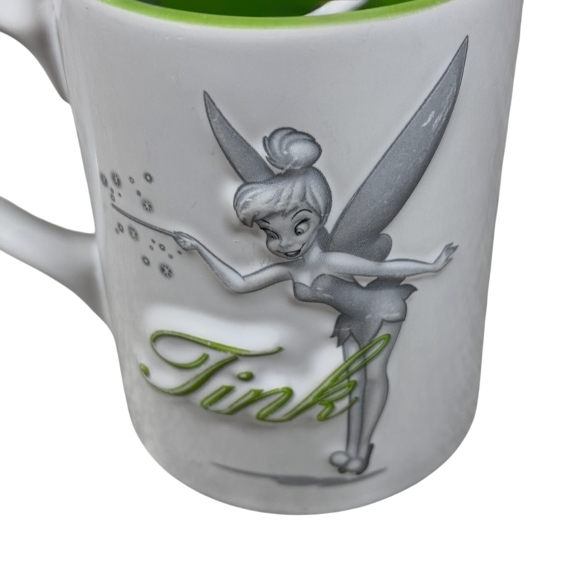 Tinker Bell Tink Waving Magic Wand White Exterior Green Interior Embossed Mug Disney Parks