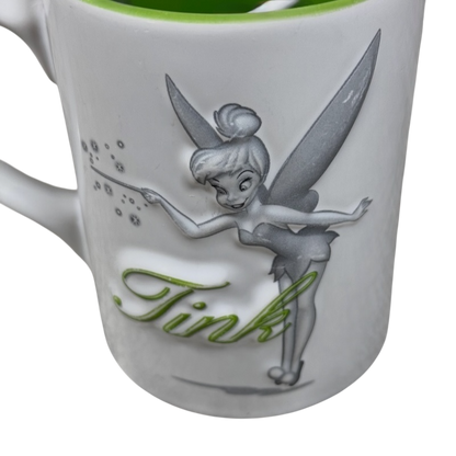 Tinker Bell Tink Waving Magic Wand White Exterior Green Interior Embossed Mug Disney Parks