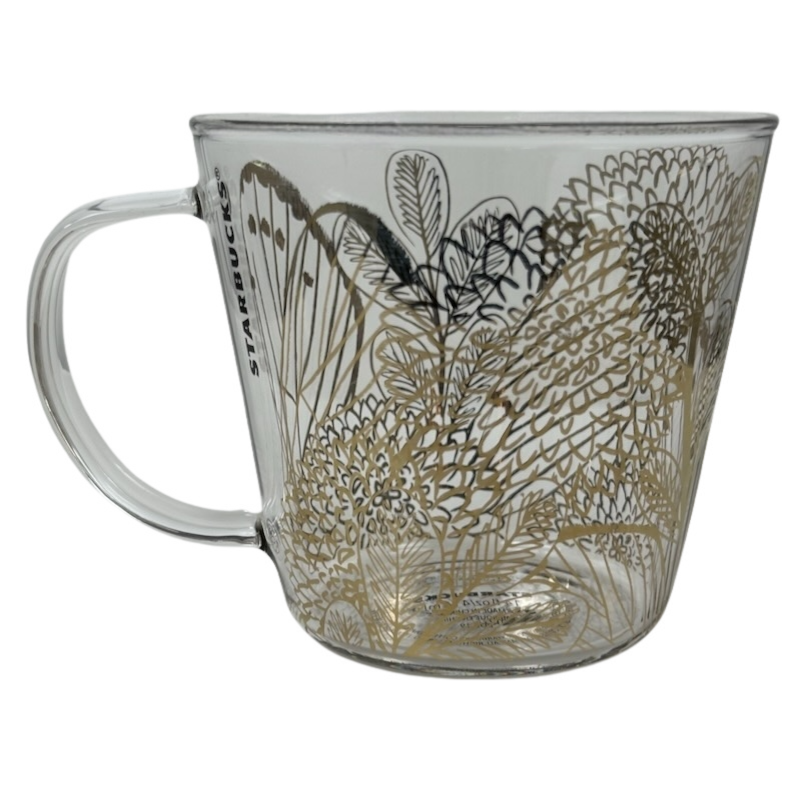 Gold Flowers And Butterflies 14oz Glass Mug 2019 Starbucks