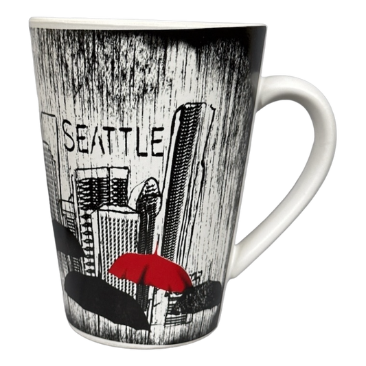 Seattle Skyline Black And White Red Umbrella Mug