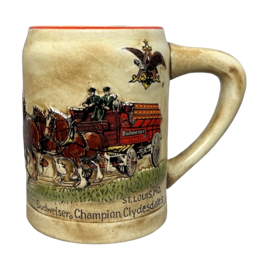 Budweiser Champion Clydesdales St. Louis Missouri Red Cases Embossed Stein Ceramarte