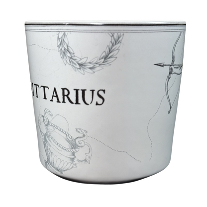 Williams Sonoma astrology mug featuring Sagittarius zodiac sign with detailed black and white design