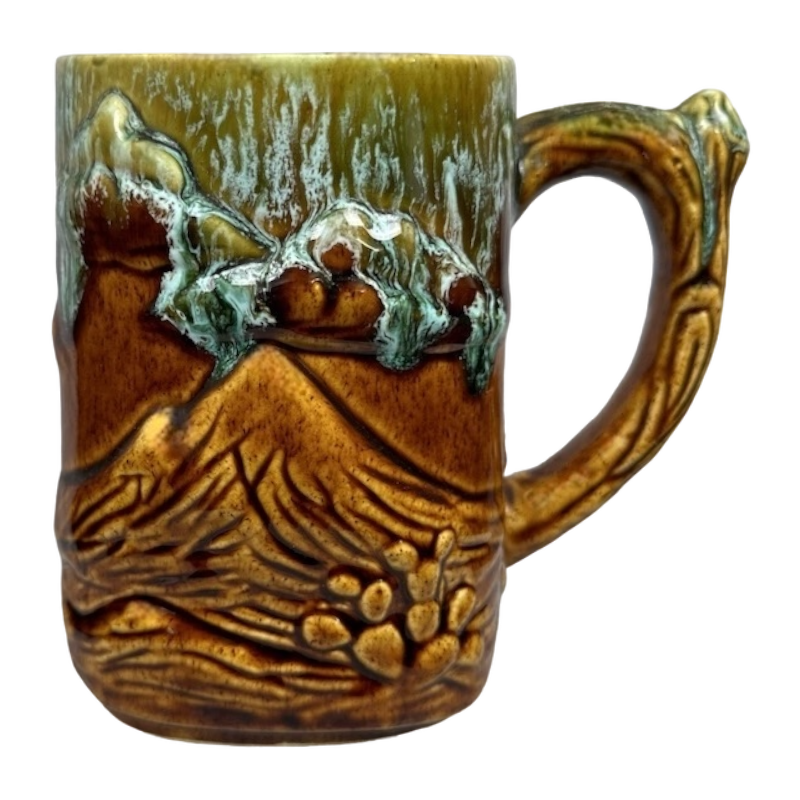 Eagle Mountains And Cactus 3D Embossed Drip Glaze Pottery Mug