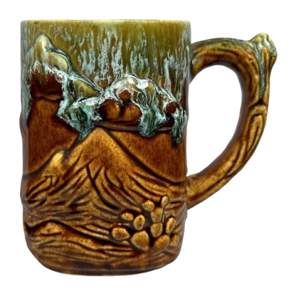 Eagle Mountains And Cactus 3D Embossed Drip Glaze Pottery Mug