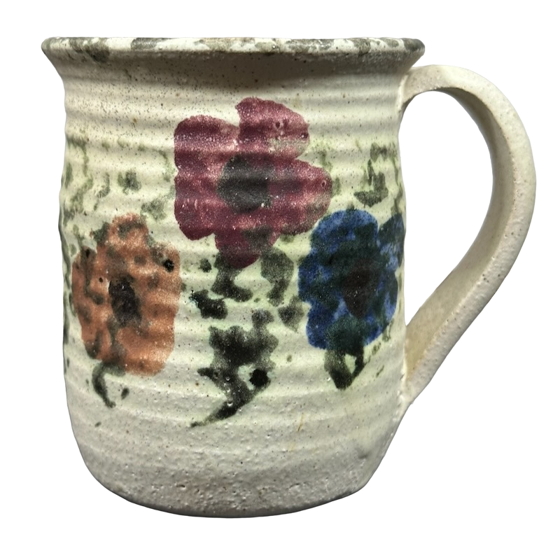 Floral Speckled Matte Finish Signed Pottery Mug