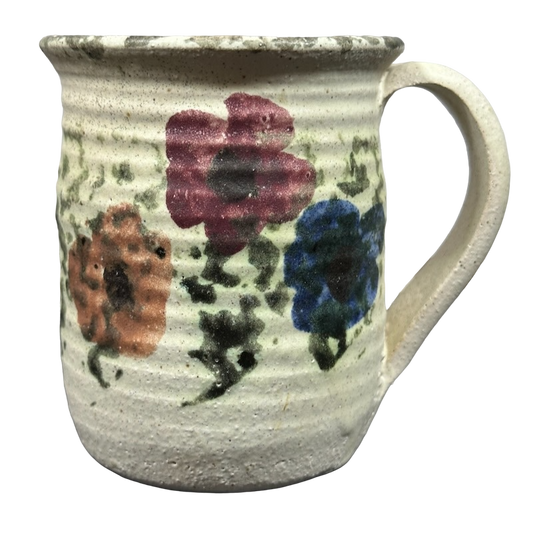 Floral Speckled Matte Finish Signed Pottery Mug