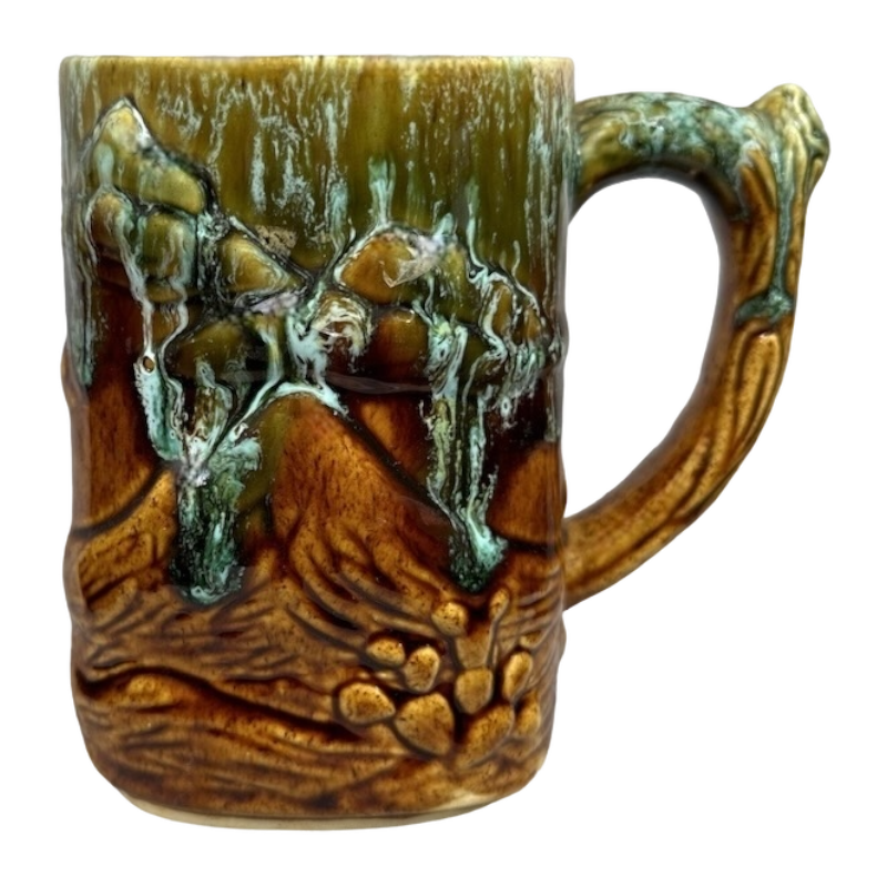 Eagle Mountains And Cactus 3D Embossed Drip Glaze Pottery Mug