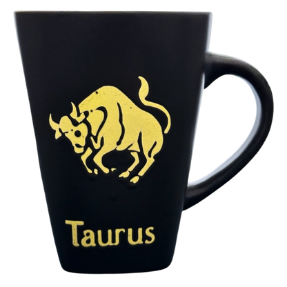 Taurus Tall Zodiac Etched Square Bottom Yellow Interior Mug Fisher