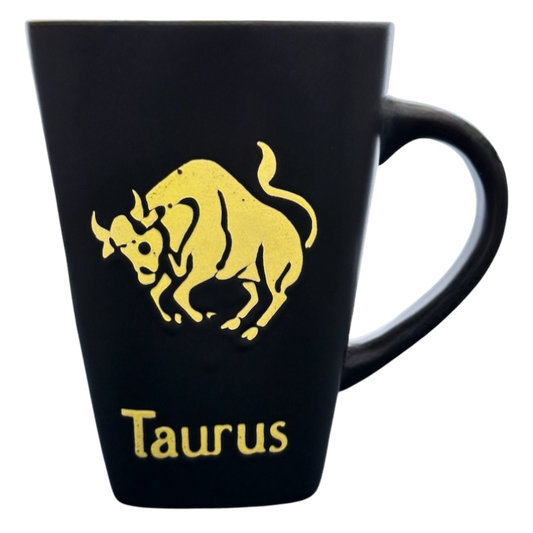 Taurus Tall Zodiac Etched Square Bottom Yellow Interior Mug Fisher