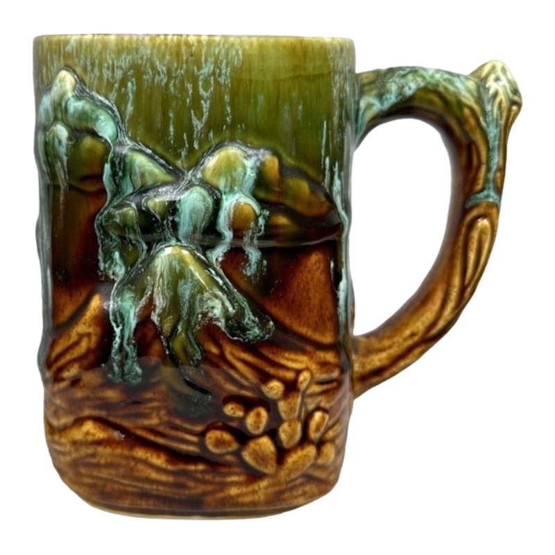 Eagle Mountains And Cactus 3D Embossed Drip Glaze Pottery Mug