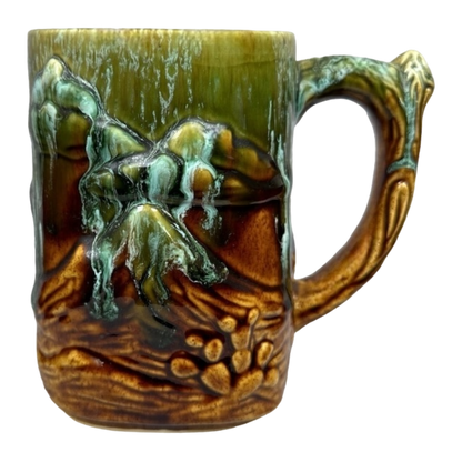 Eagle Mountains And Cactus 3D Embossed Drip Glaze Pottery Mug