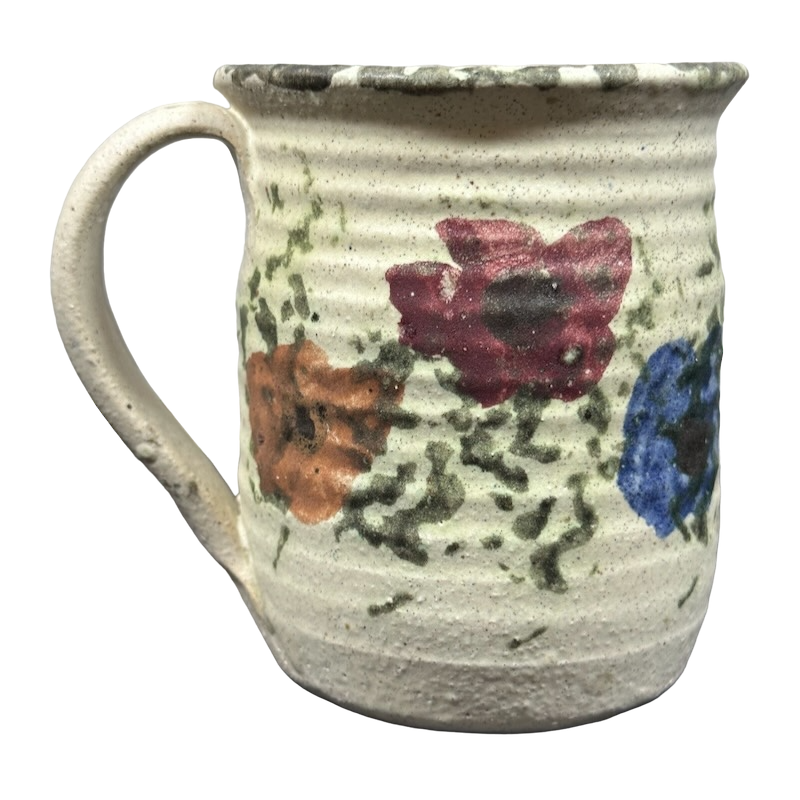 Floral Speckled Matte Finish Signed Pottery Mug