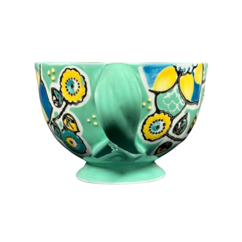 Elka Ayaka Floral Pedestal Green Mug With Twisted Green Handle Anthropologie