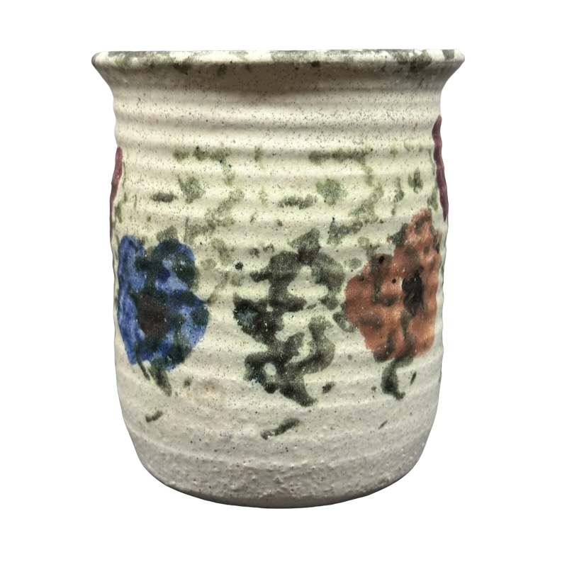 Floral Speckled Matte Finish Signed Pottery Mug