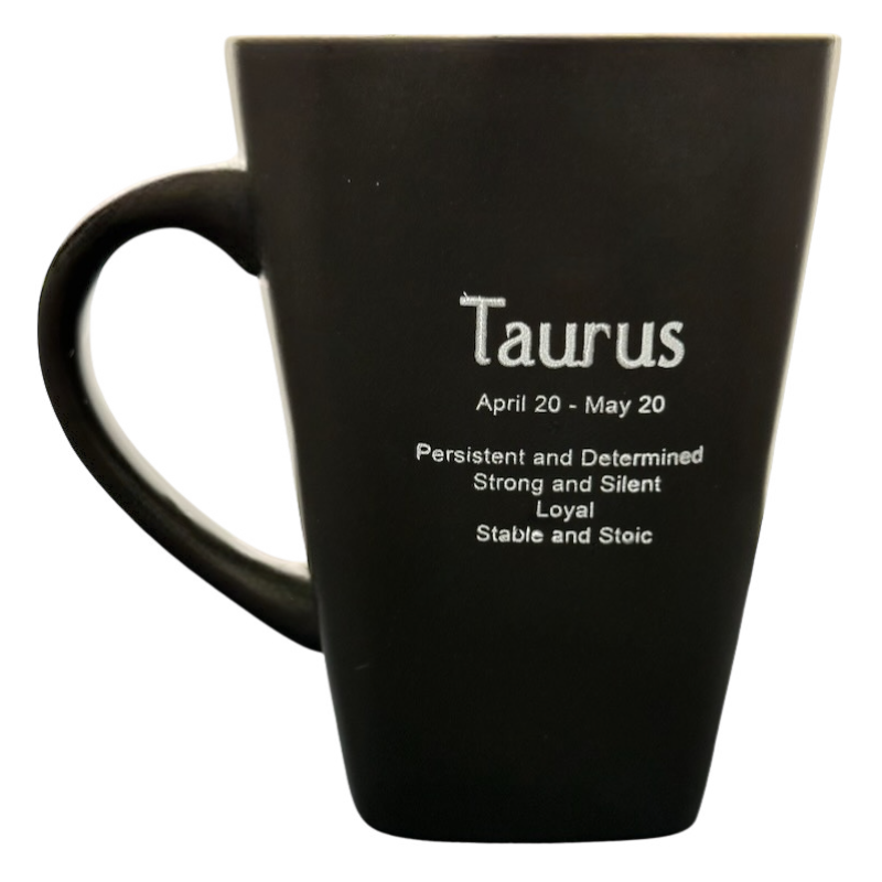 Taurus Tall Zodiac Etched Square Bottom Yellow Interior Mug Fisher