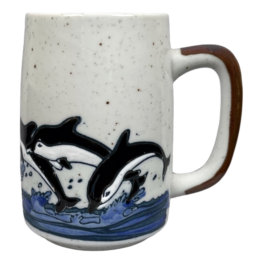 Dolphins Jumping Large Speckled Embossed Mug Otagiri